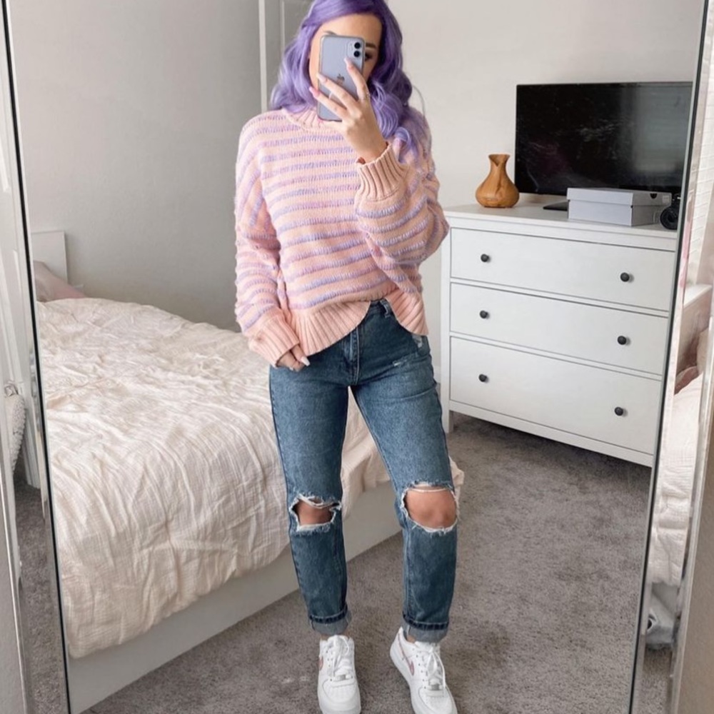 Lovers + Friends Pastel Striped Crew Neck Sweater